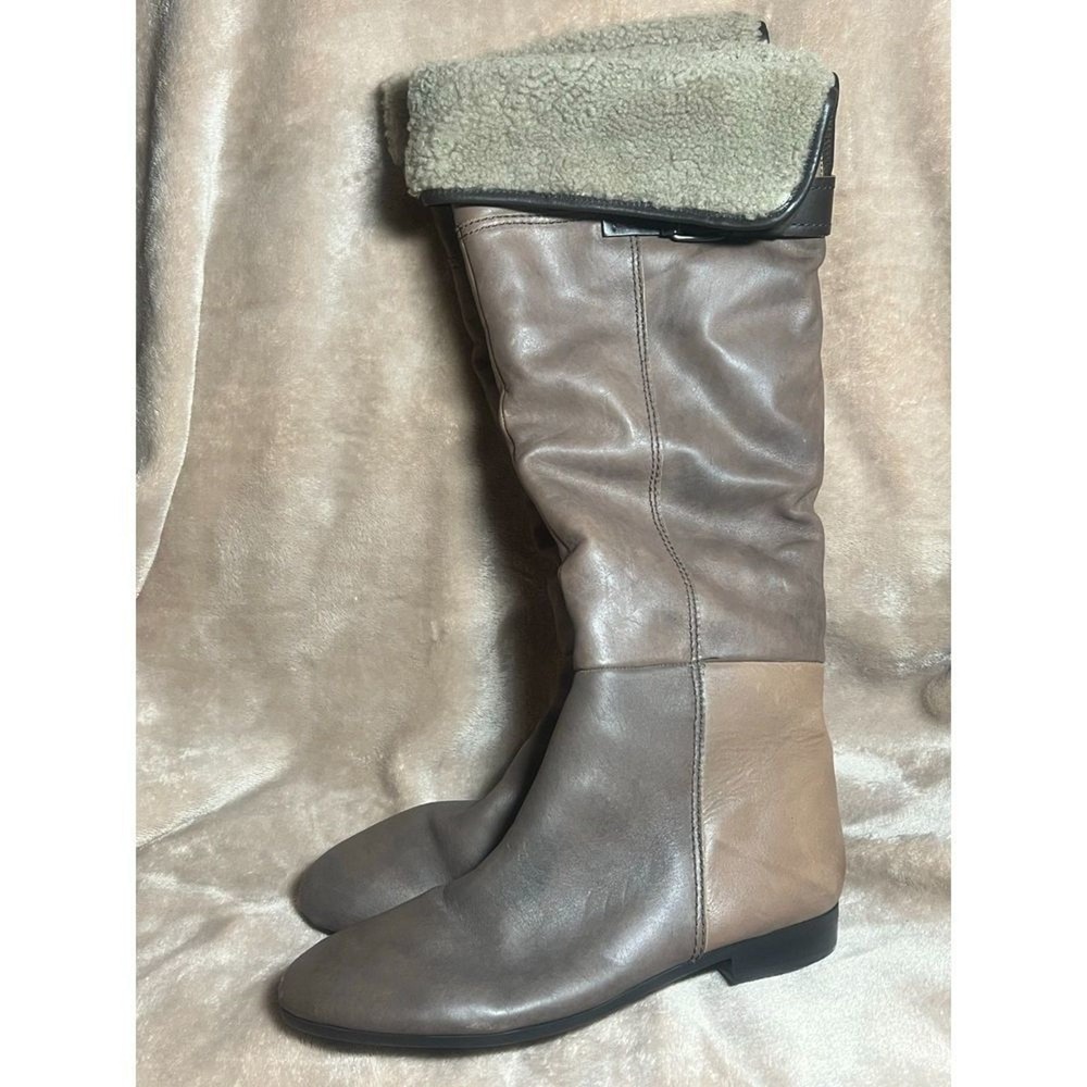 Apepazza Leather Knee High Boots Women 39 Brown Colorblock Shearling Good Buckle - Picture 3 of 6
